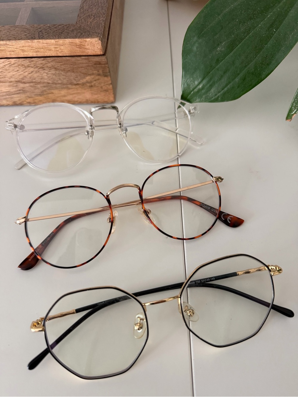 Set of Three Blue Light Blocking Eyeglasses - Clear, Tortoiseshell & Black/Gold